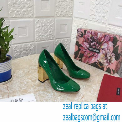 Dolce & Gabbana Heel 10.5cm Patent Leather Pumps Green with DG Karol Heel 2021
